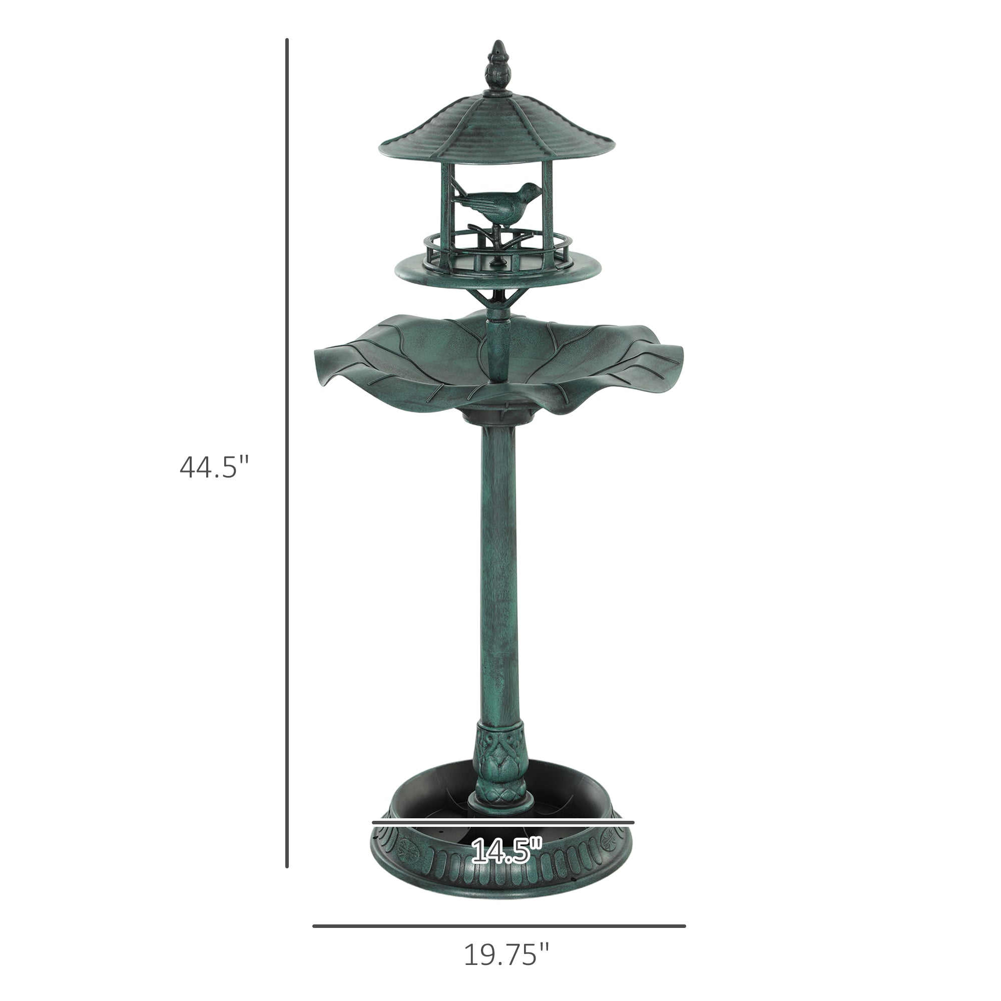Outsunny 3 in 1 Garden Bird Bath Bowl Pedestal with Bird Feeder, Large Water Basin, Underneath Flower Planter, Green