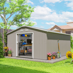 Outsunny Garden Metal Shed, Storage Shed Utility Storage with Double Locking Doors for Bike, Yard Tools, Light Gray