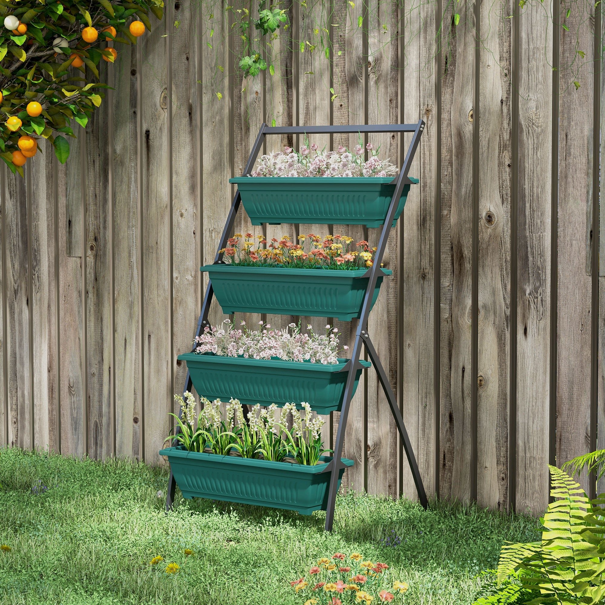 Outsunny 4-Tier Vertical Raised Garden Planter with 4 Boxes, Outdoor Plant Stand Grow Container for Vegetable & Flowers, Green