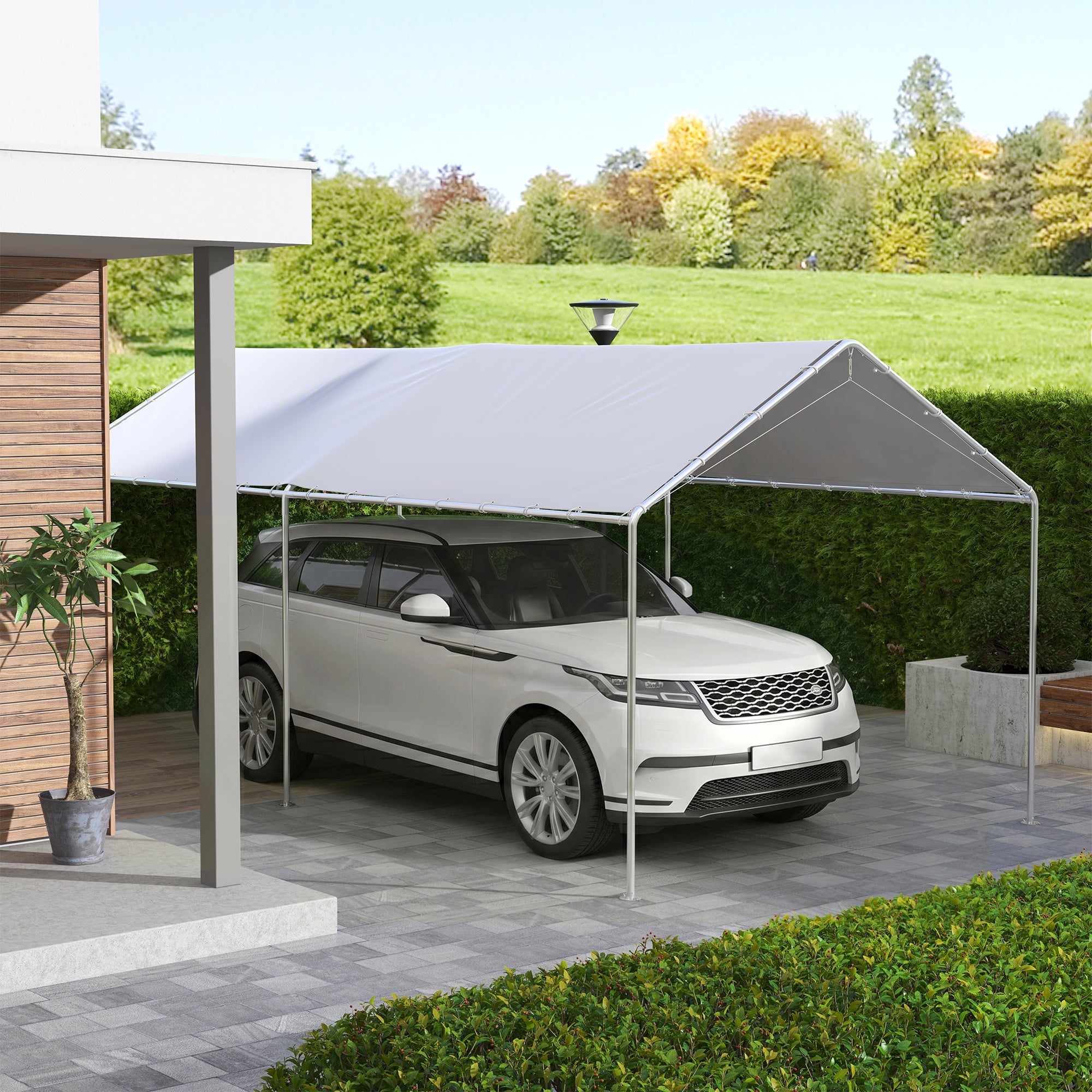 Outsunny 10 x 20ft Carport Roof, UV Resistant Canopy Replacement Cover with Ball Bungee Cords, White