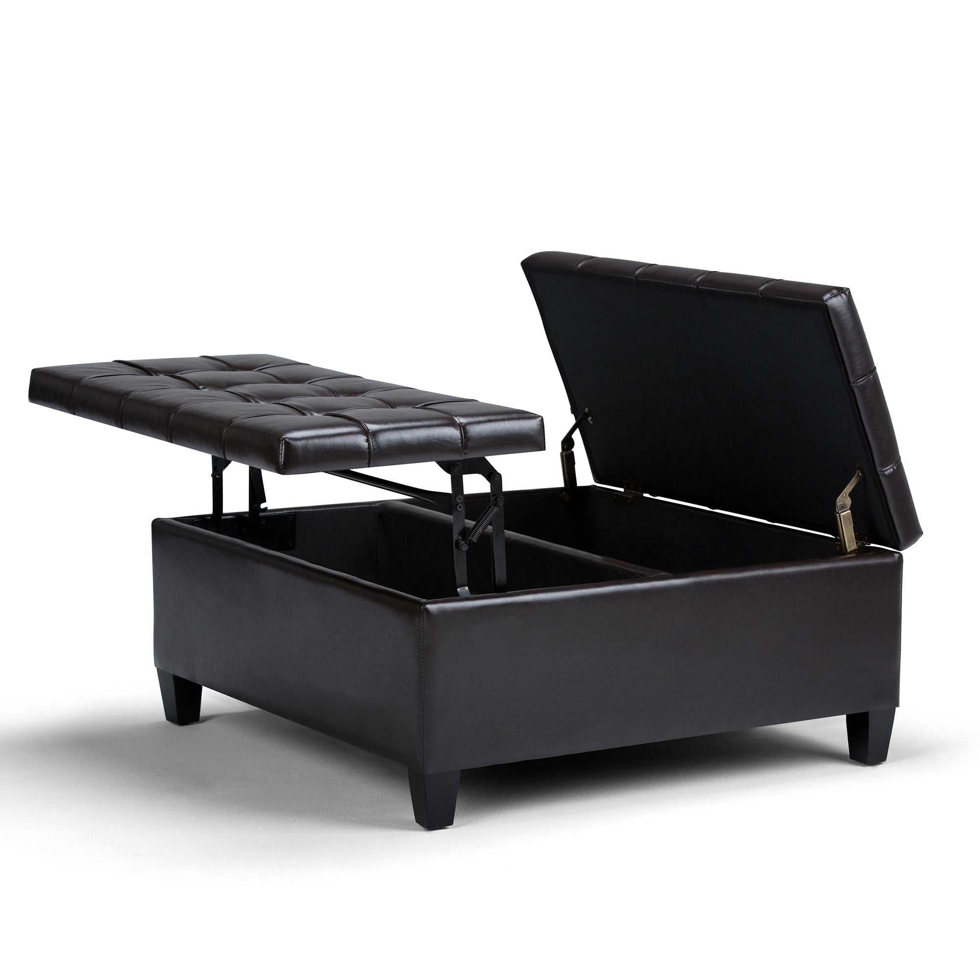 Harrison 36 inch Wide Coffee Table Storage Ottoman in Tanners Brown Vegan Leather