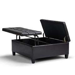Harrison 36 inch Wide Coffee Table Storage Ottoman in Tanners Brown Vegan Leather
