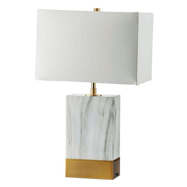 Faith White Marble/Gold 20"H White Marble Gold Table Lamp