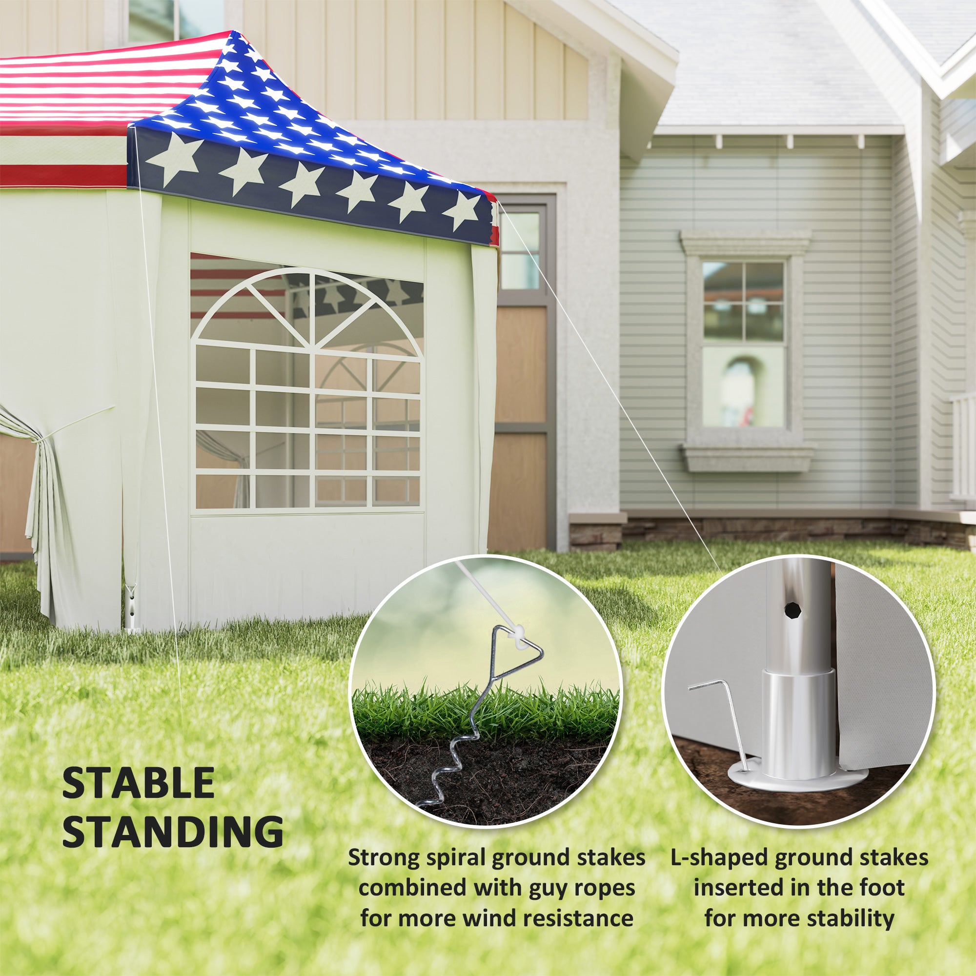 Outsunny 22.3 x 16.4 ft Heavy Duty Party Tent, Outdoot Canopy Tent with 2 Doors and 6 Windows, American Flag