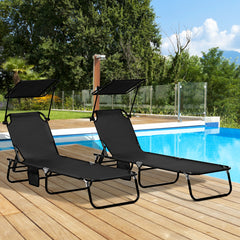 Outsunny Chaise Pool Lounge Chairs Set of 2, Outdoor Sun Tanning Chairs, Reclining Back, Steel Frame and Side Pocket, Black