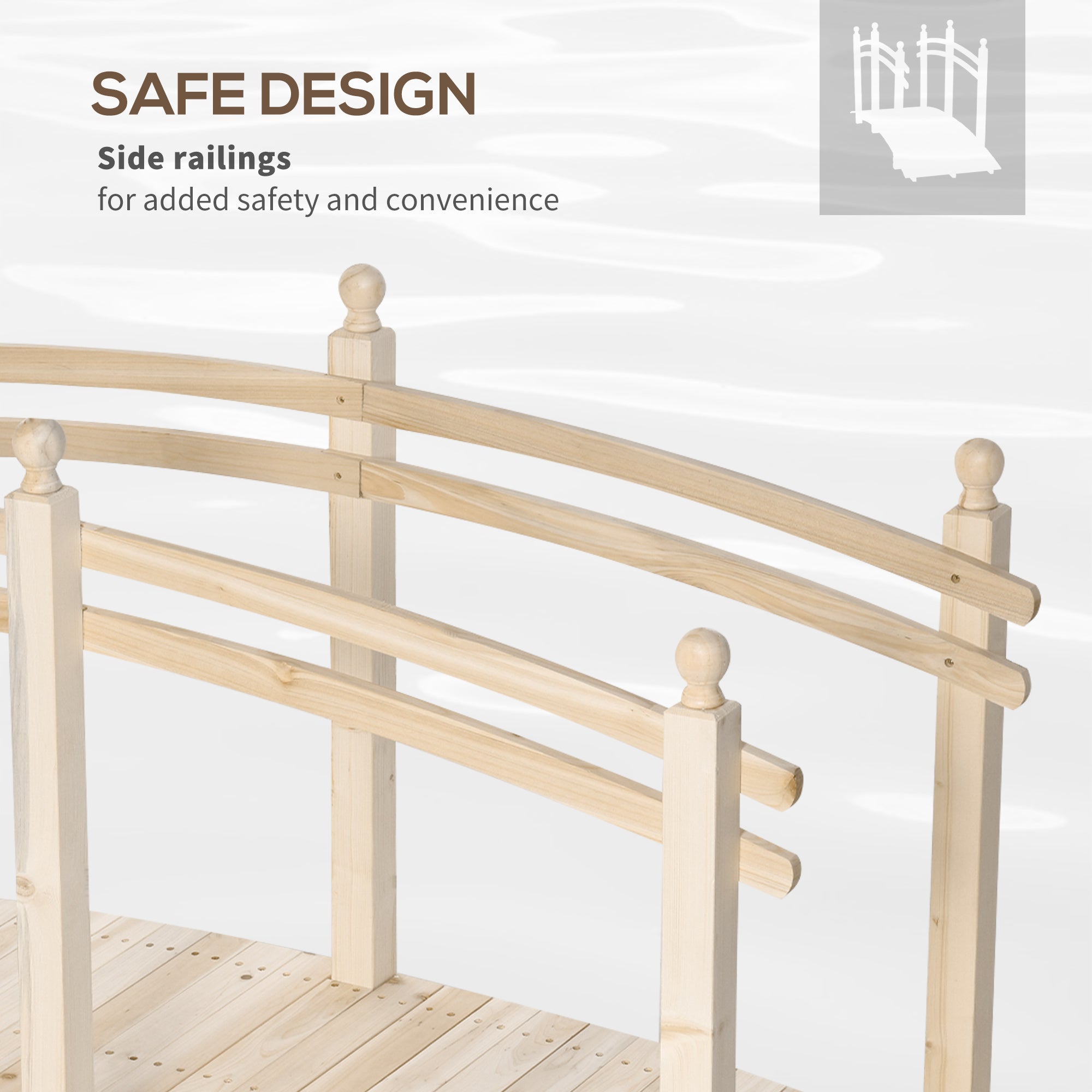 Outsunny Wooden Arch Garden Bridge, Safety Rails for Backyard Ponds, Creeks, Streams, 7.5' , Natural