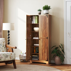 HOMCOM 72" Farmhouse Pantry Cabinet, Freestanding Food Pantry Cabinet with Adjustable Shelves, Brown