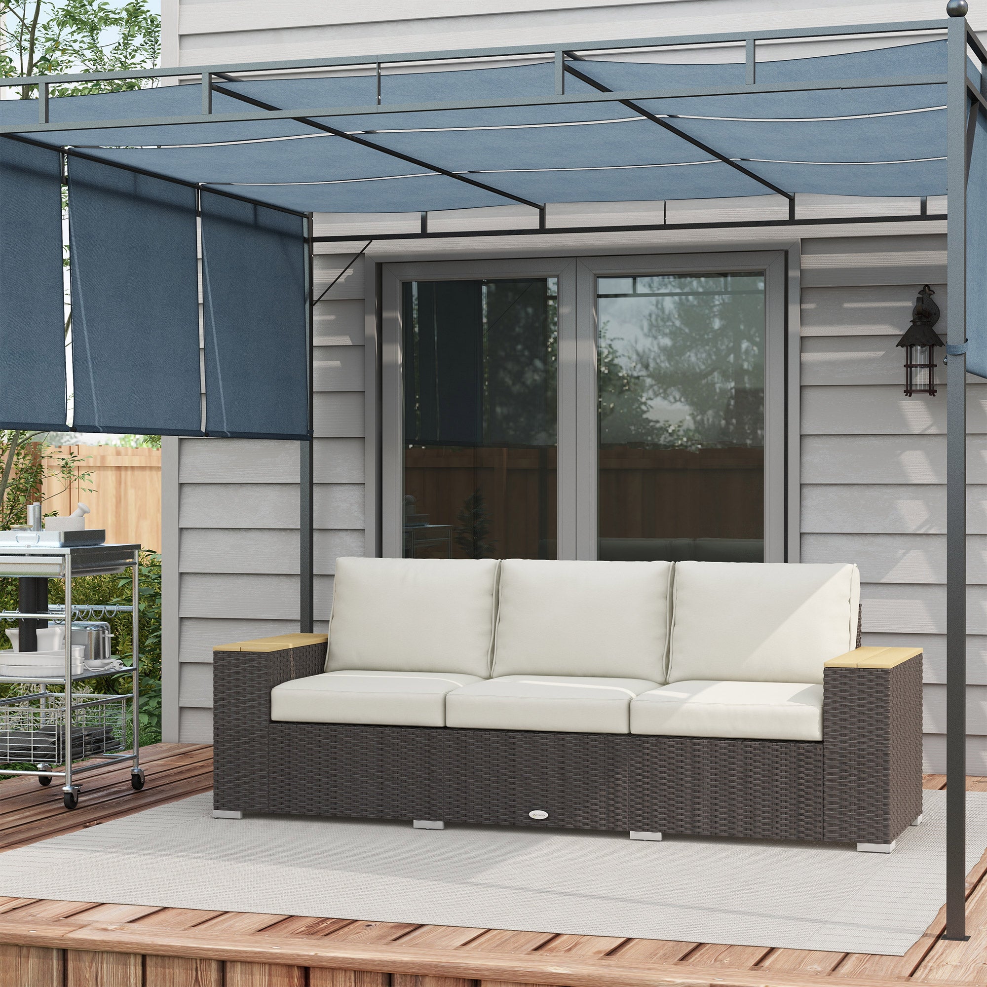 Outsunny 3-Seat Outdoor Patio Sofa, PE Wicker Outdoor Couch with  Extra Wide Deep Seat, Wide Armrests 4" Cushions, Beige