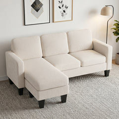 HOMCOM Sectional Sofa, L Shaped Couch, with Reversible Chaise or Ottoman, Cream White