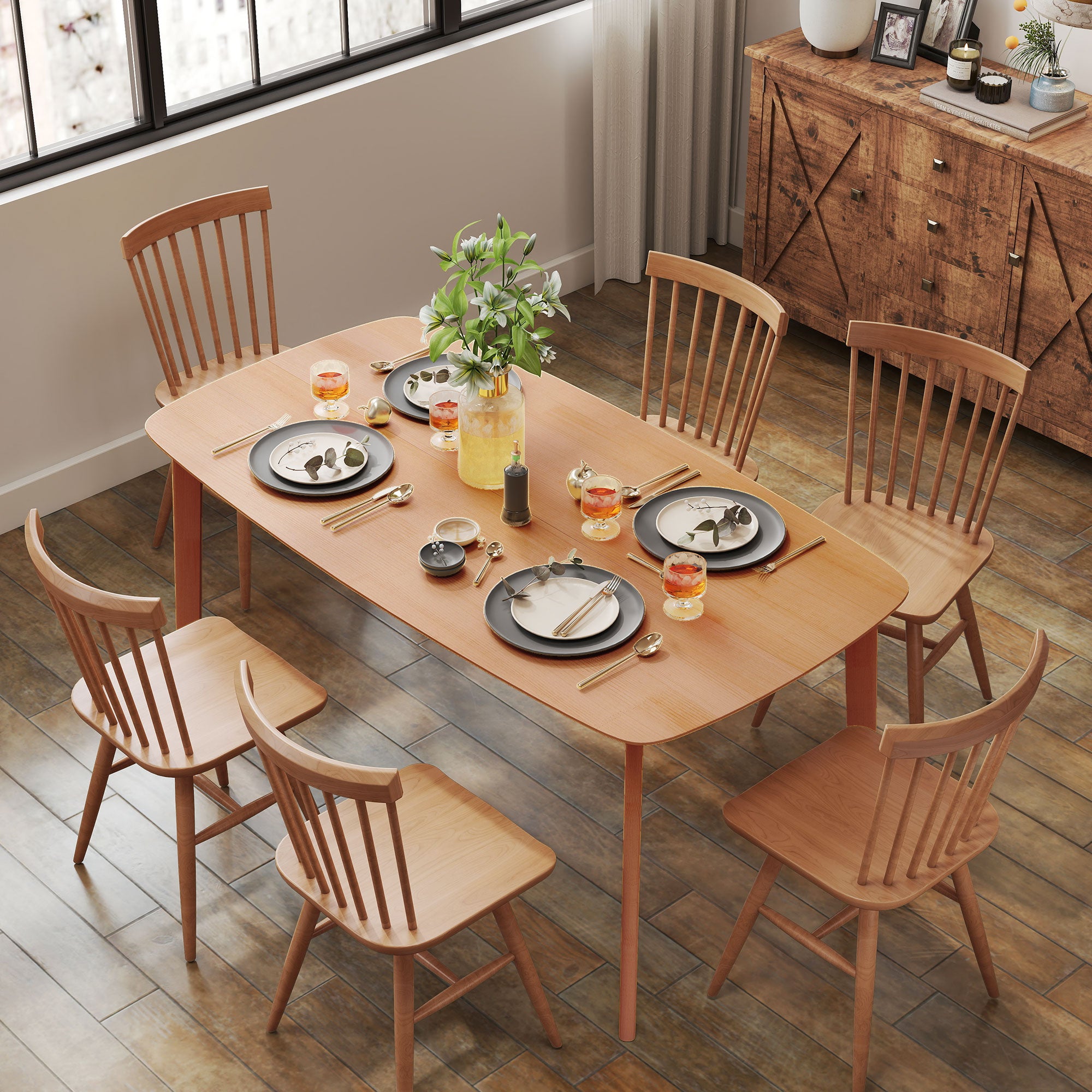 HOMCOM Pine Wood Dining Table for 6, 47" Rustic Rectangular Kitchen Table with Large Tabletop for Dining Room, Natural