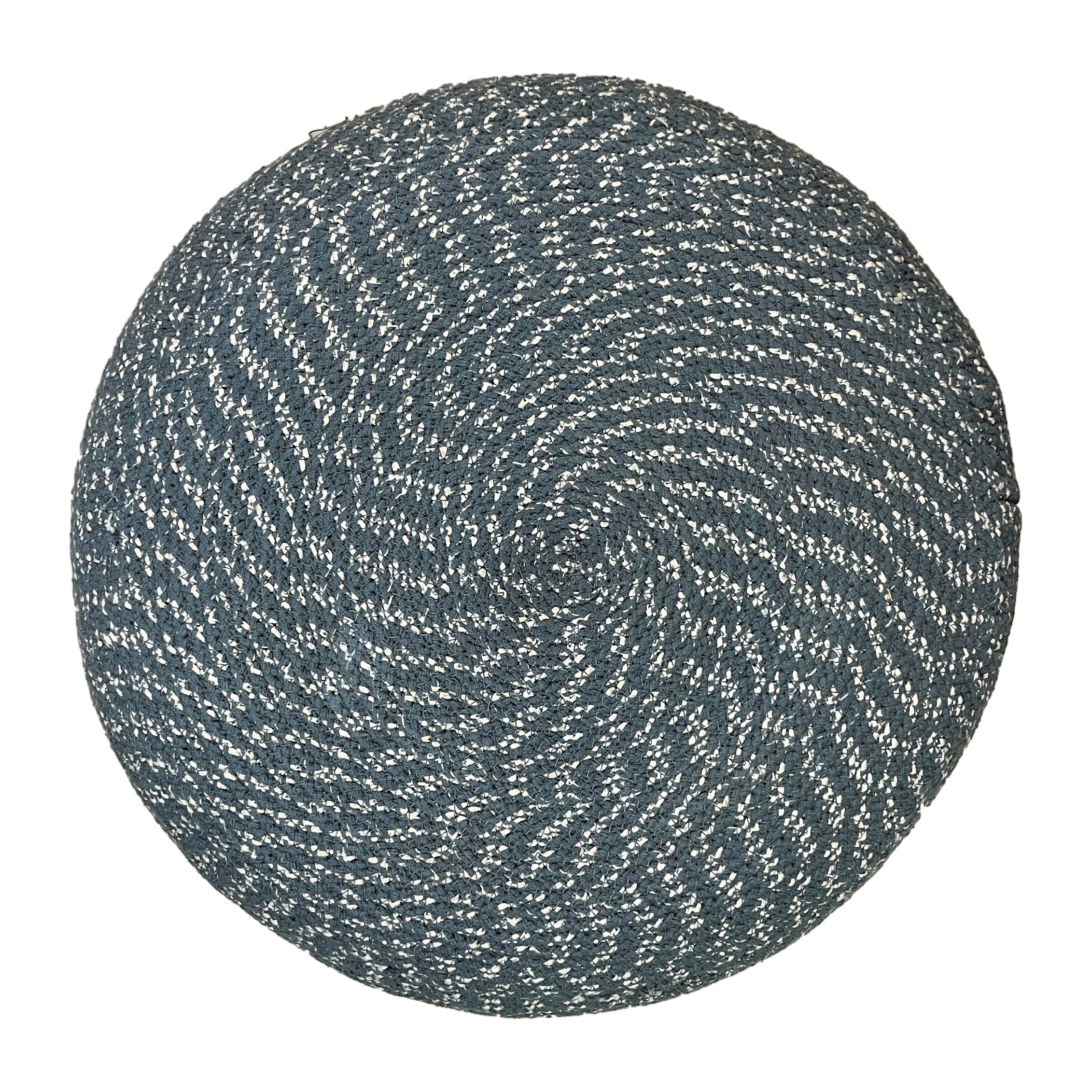 Bayley 20 inch Wide Round Pouf in Aegean Blue and Natural Braided Cotton