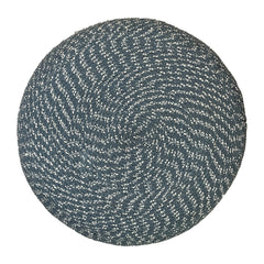 Bayley 20 inch Wide Round Pouf in Aegean Blue and Natural Braided Cotton