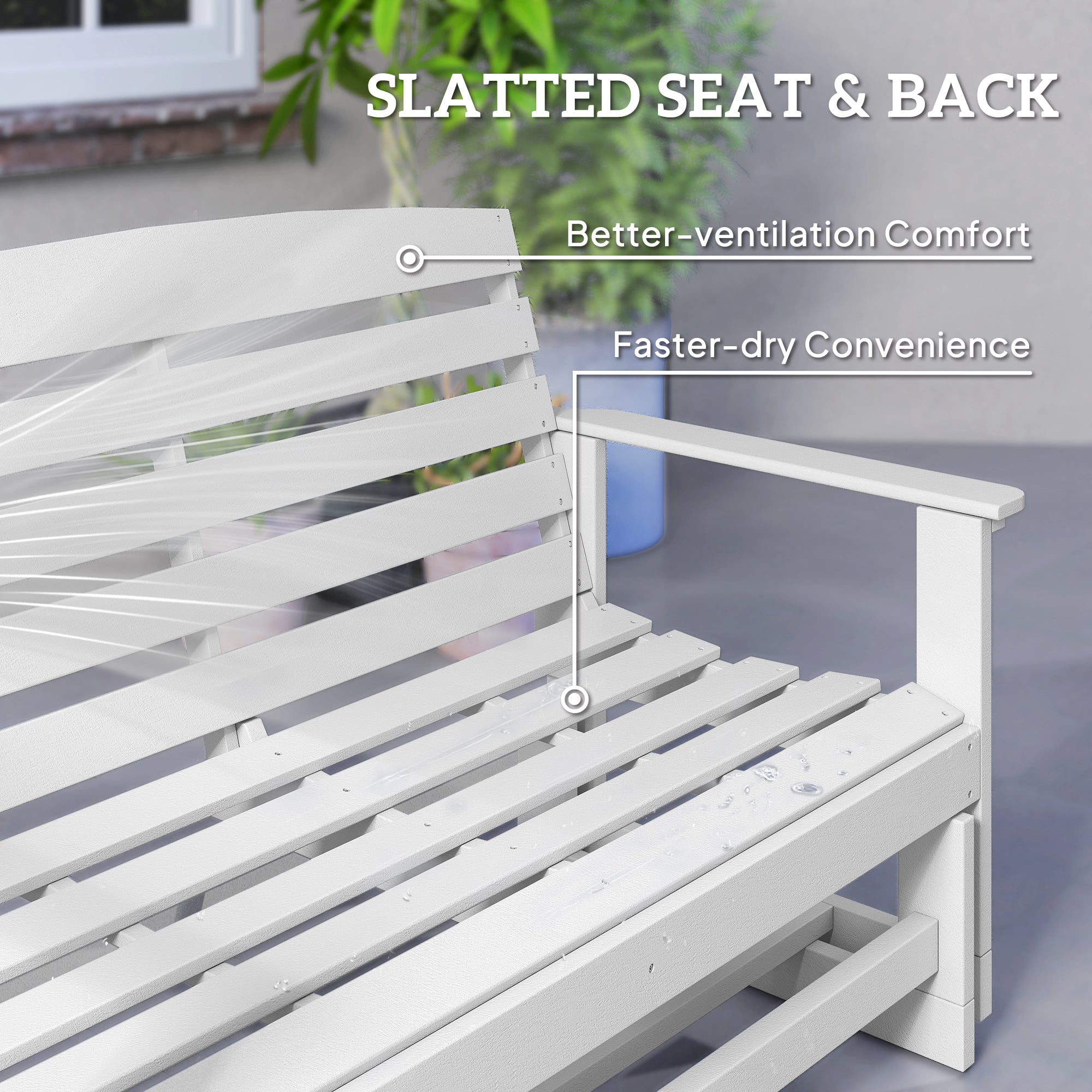 Outsunny Patio Glider Bench w/ HDPE Slatted Double Rocking Chair, White