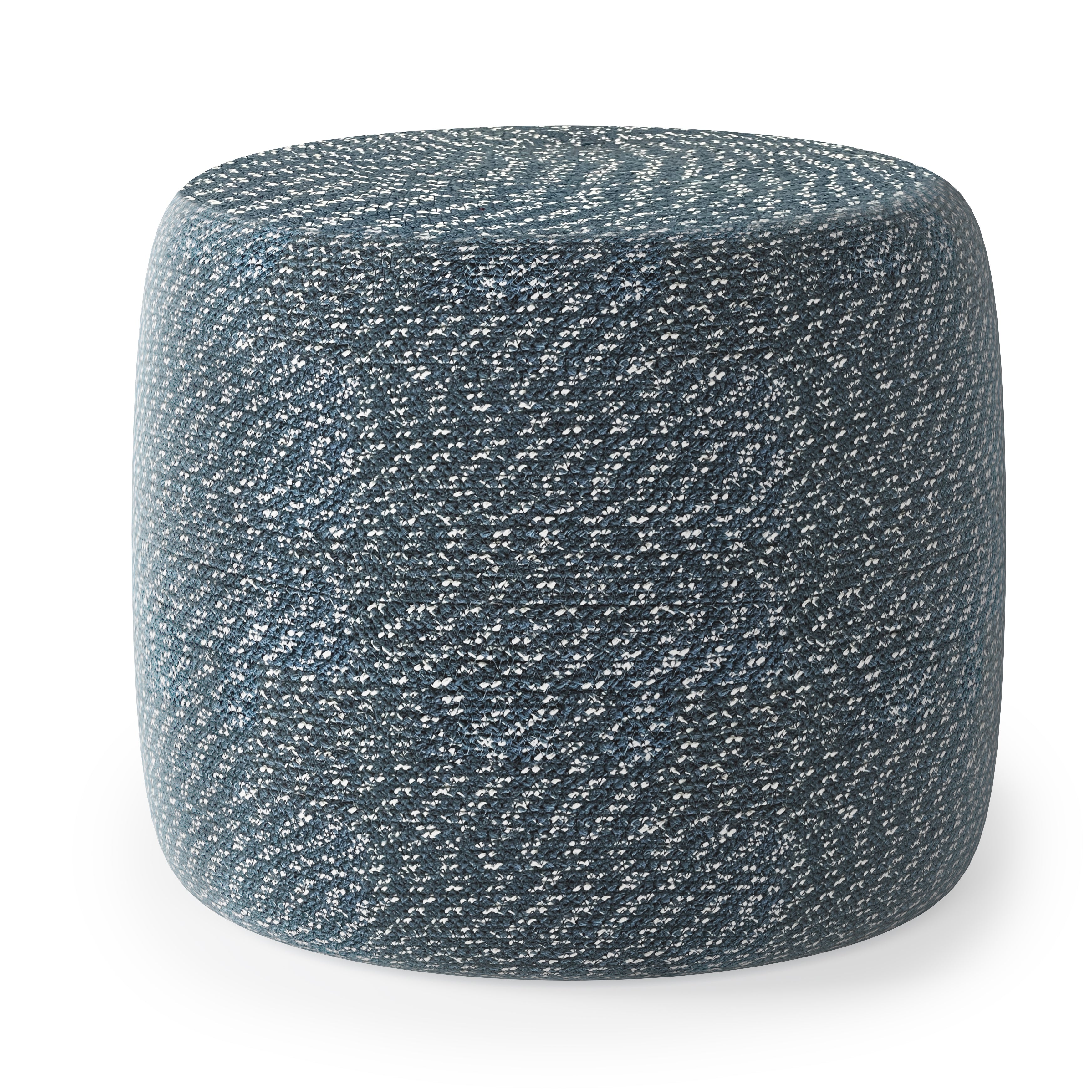 Bayley 20 inch Wide Round Pouf in Aegean Blue and Natural Braided Cotton