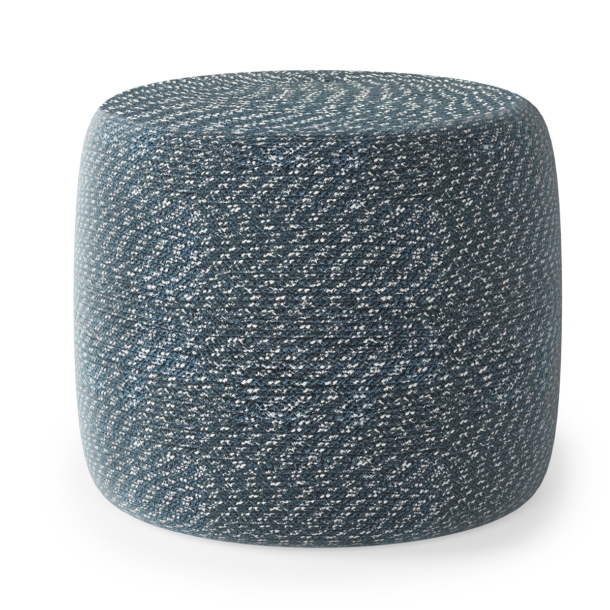 Bayley 20 inch Wide Round Pouf in Aegean Blue and Natural Braided Cotton