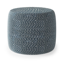 Bayley 20 inch Wide Round Pouf in Aegean Blue and Natural Braided Cotton