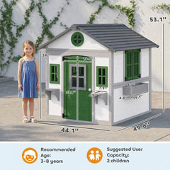 Outsunny Wooden Playhouse for Kids Outdoor with Doors, Windows, Planter Pots and Boxes for Toddlers 3-8 Years, White