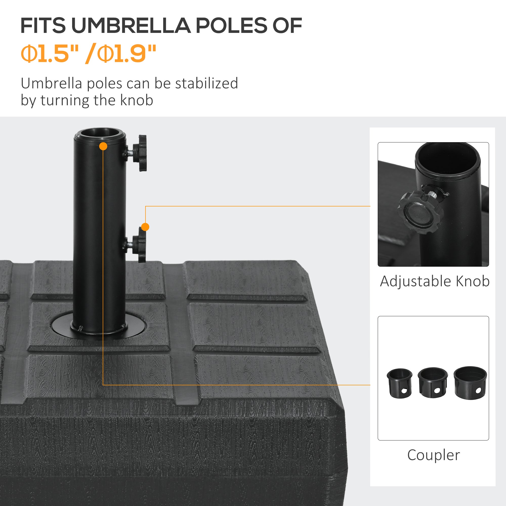 Outsunny Umbrella Stand for 1.5", or 1.9" Umbrella Poles, Fillable Umbrella Base, Black