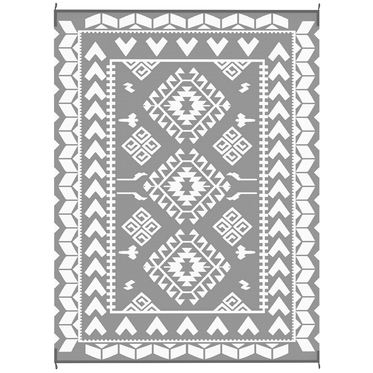 Outsunny Reversible Outdoor Rug, Waterproof Plastic Straw with Carry Bag, 9' x 12', Gray & White Rhombus Patchwork