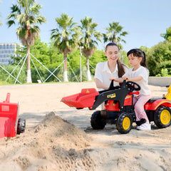 Aosom 3 in1 Kids Ride On Bulldozer Excavator Toy with 6 Wheels Controllable Cargo Trailer Easy Pedal Controls for 3-6 Years