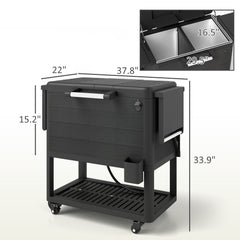 Outsunny 104 Quart Large Capacity Outdoor Cooler Cart, Patio Rolling Ice Chest with Bottle Opener Shelves Wheels, Black