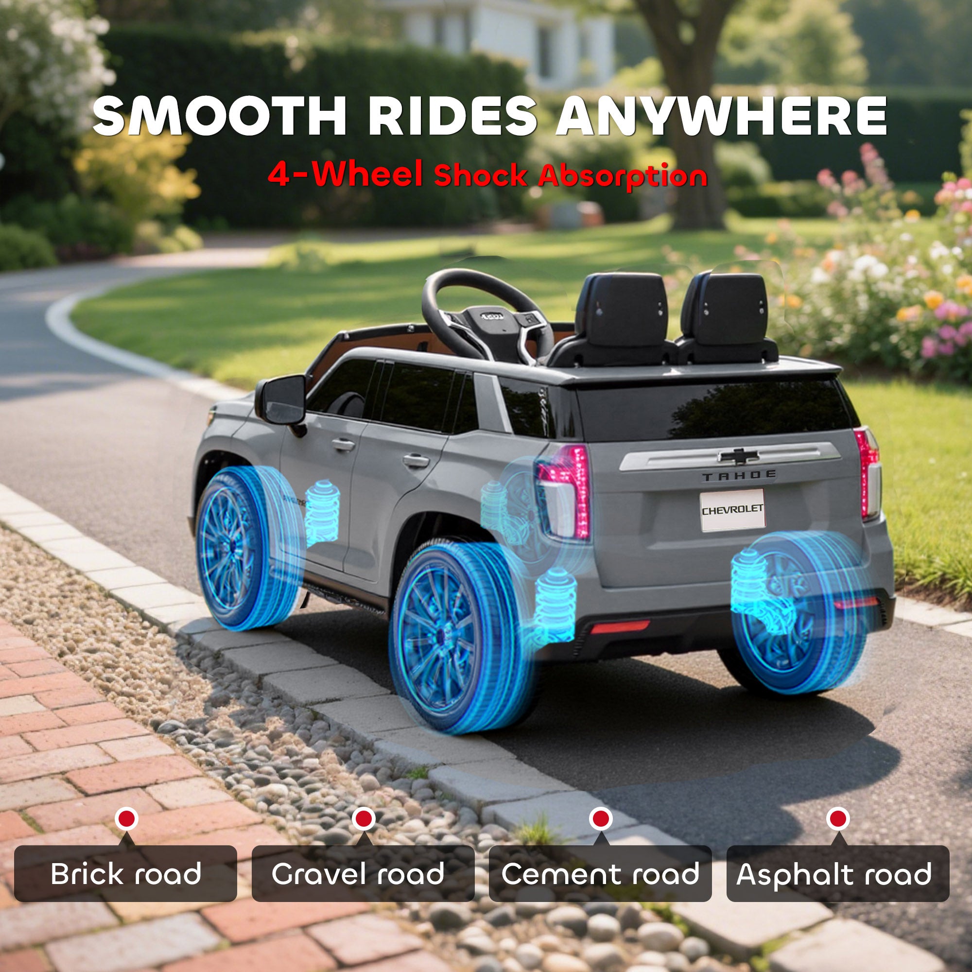 Aosom Licensed Chevrolet Tahoe Ride On Car, 12V 7AH Battery Power Ride On Toy with Parent Remote Control, LED Lights, Music, 4 Wheeler Suspension, 3 Speeds, Kids Electric Vehicle for Aged 3+, Gray