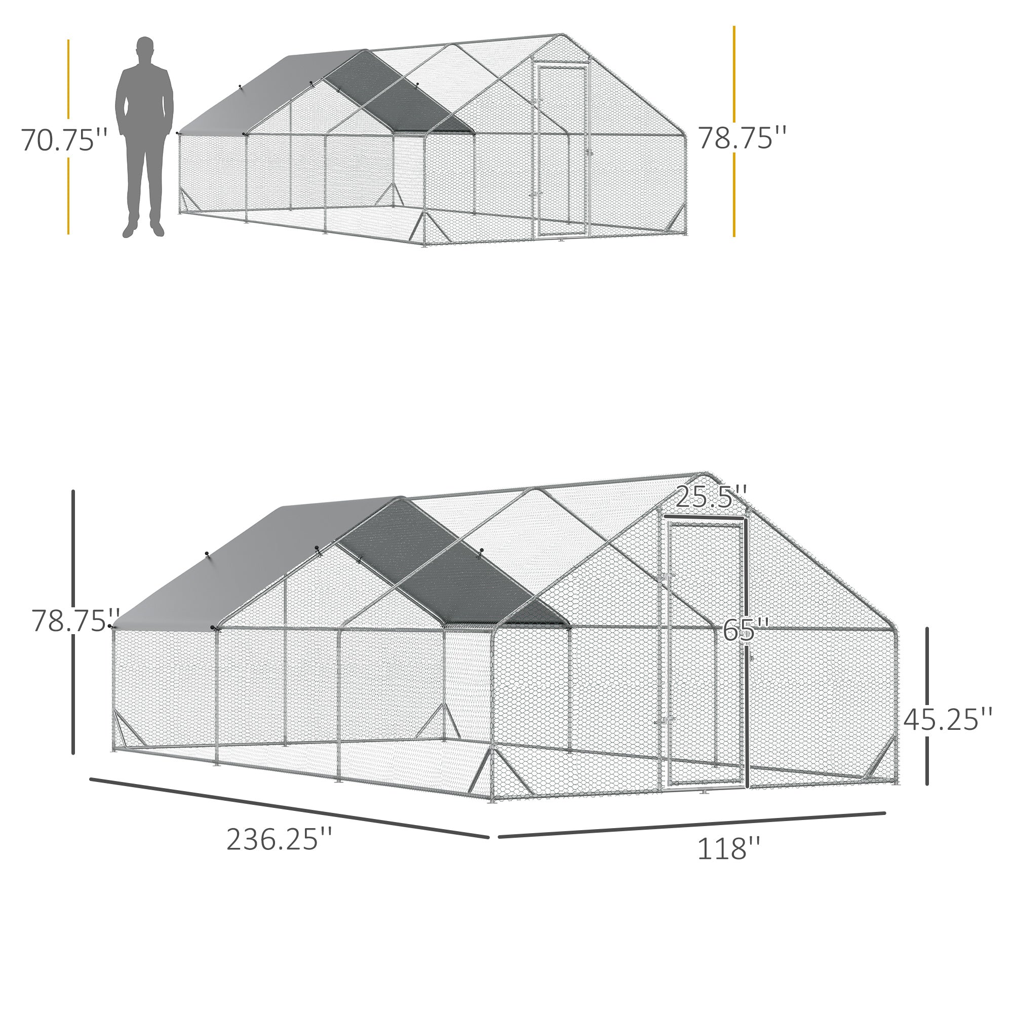 PawHut 10' x 20' x 6.5' Chicken Coop Cage, Outdoor Hen House w/Cover & Lockable Door