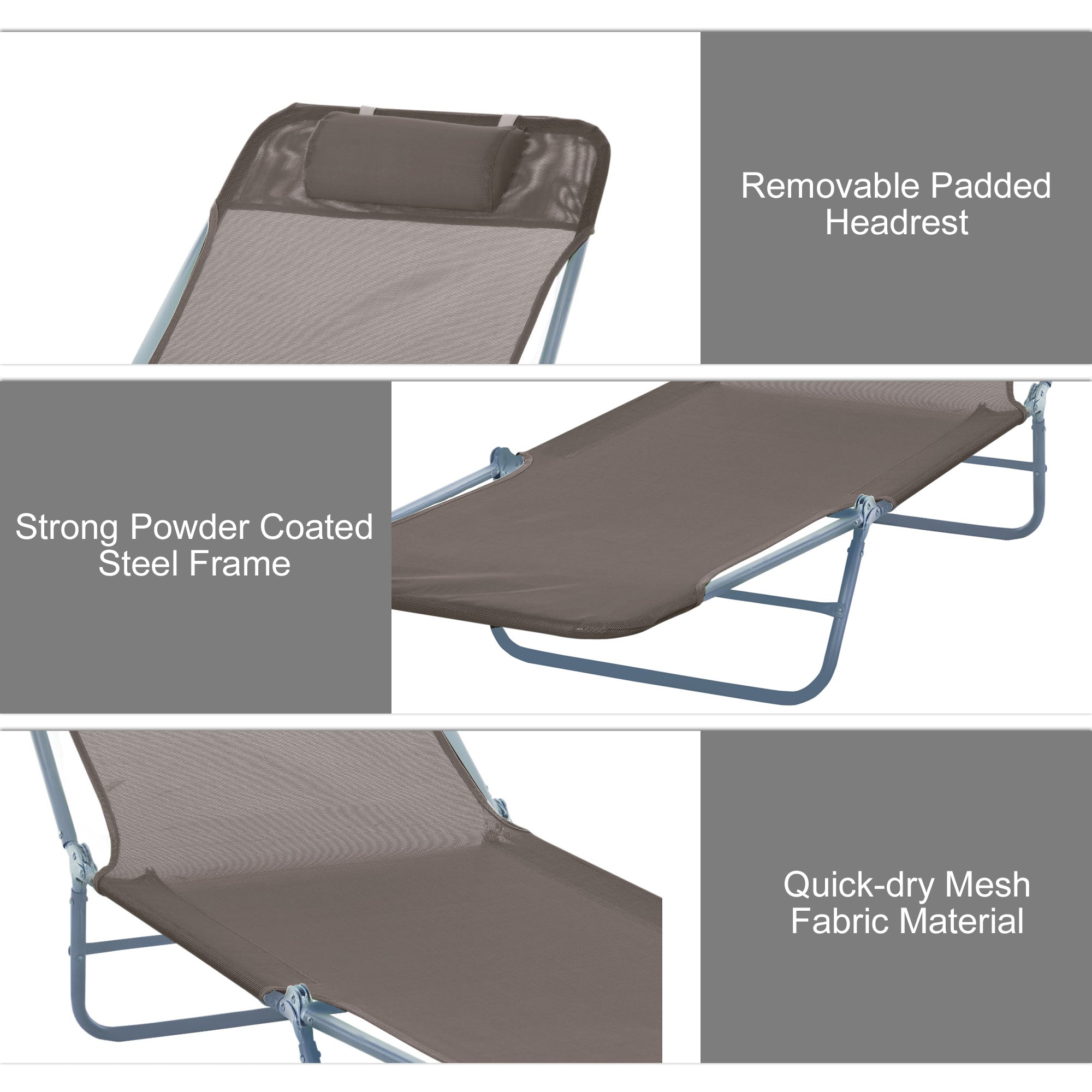 Outsunny Folding Chaise Lounge Chair, Pool Sun Tanning Chair, Outdoor Lounge Chair with 5-Position Reclining Back Brown