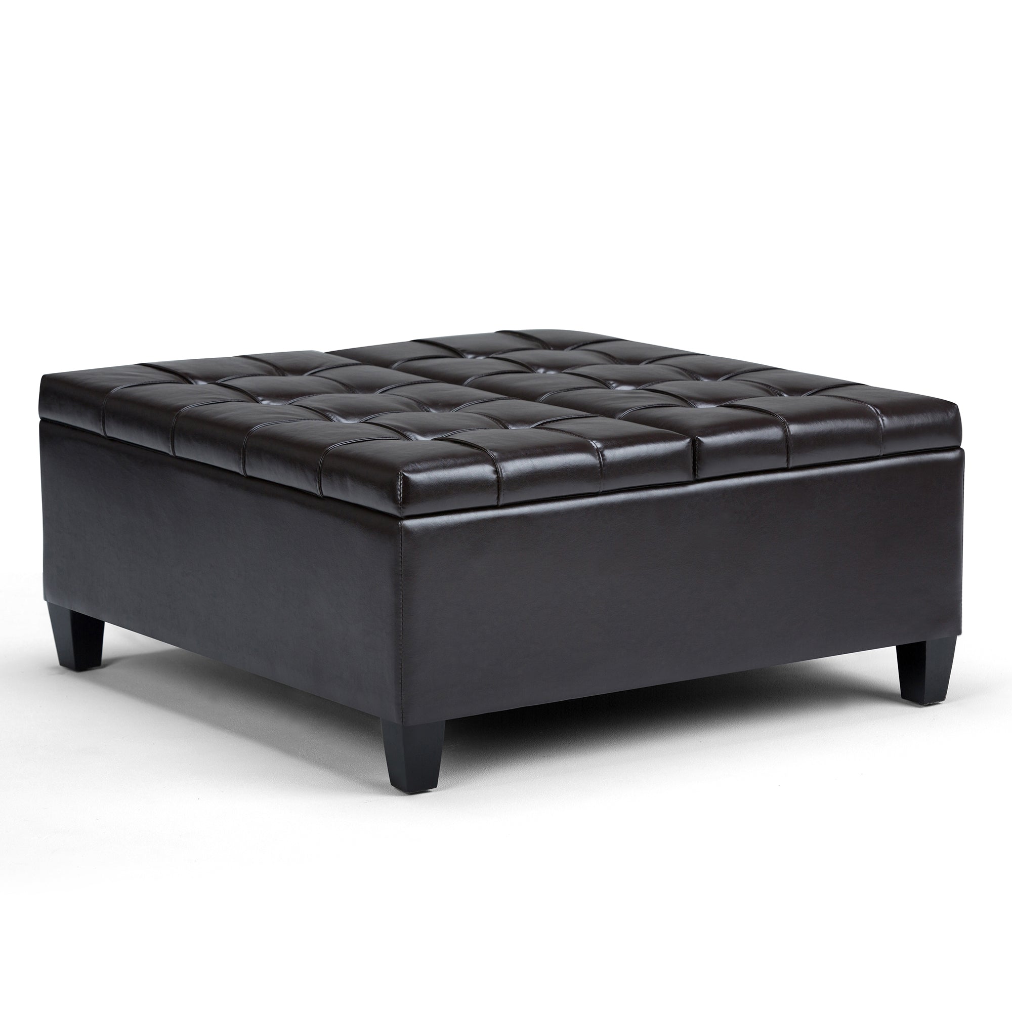 Harrison 36 inch Wide Coffee Table Storage Ottoman in Tanners Brown Vegan Leather