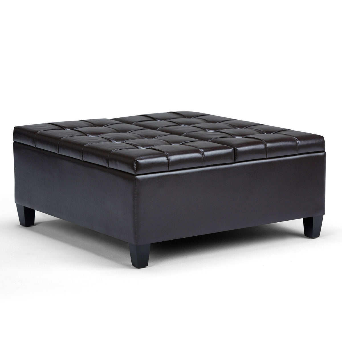 Harrison 36 inch Wide Coffee Table Storage Ottoman in Tanners Brown Vegan Leather