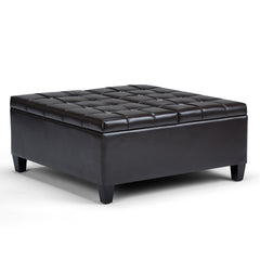 Harrison 36 inch Wide Coffee Table Storage Ottoman in Tanners Brown Vegan Leather