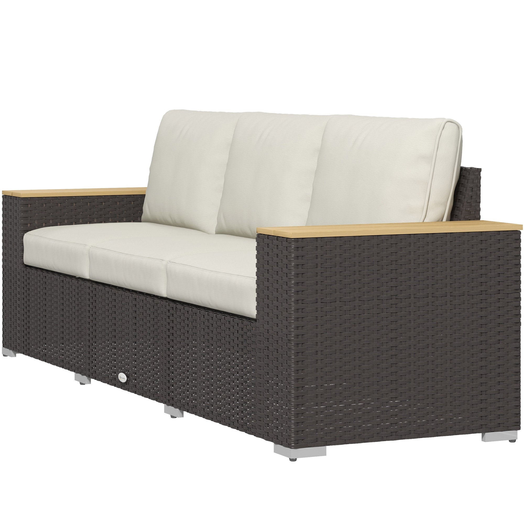 Outsunny 3-Seat Outdoor Patio Sofa, PE Wicker Outdoor Couch with  Extra Wide Deep Seat, Wide Armrests 4" Cushions, Beige