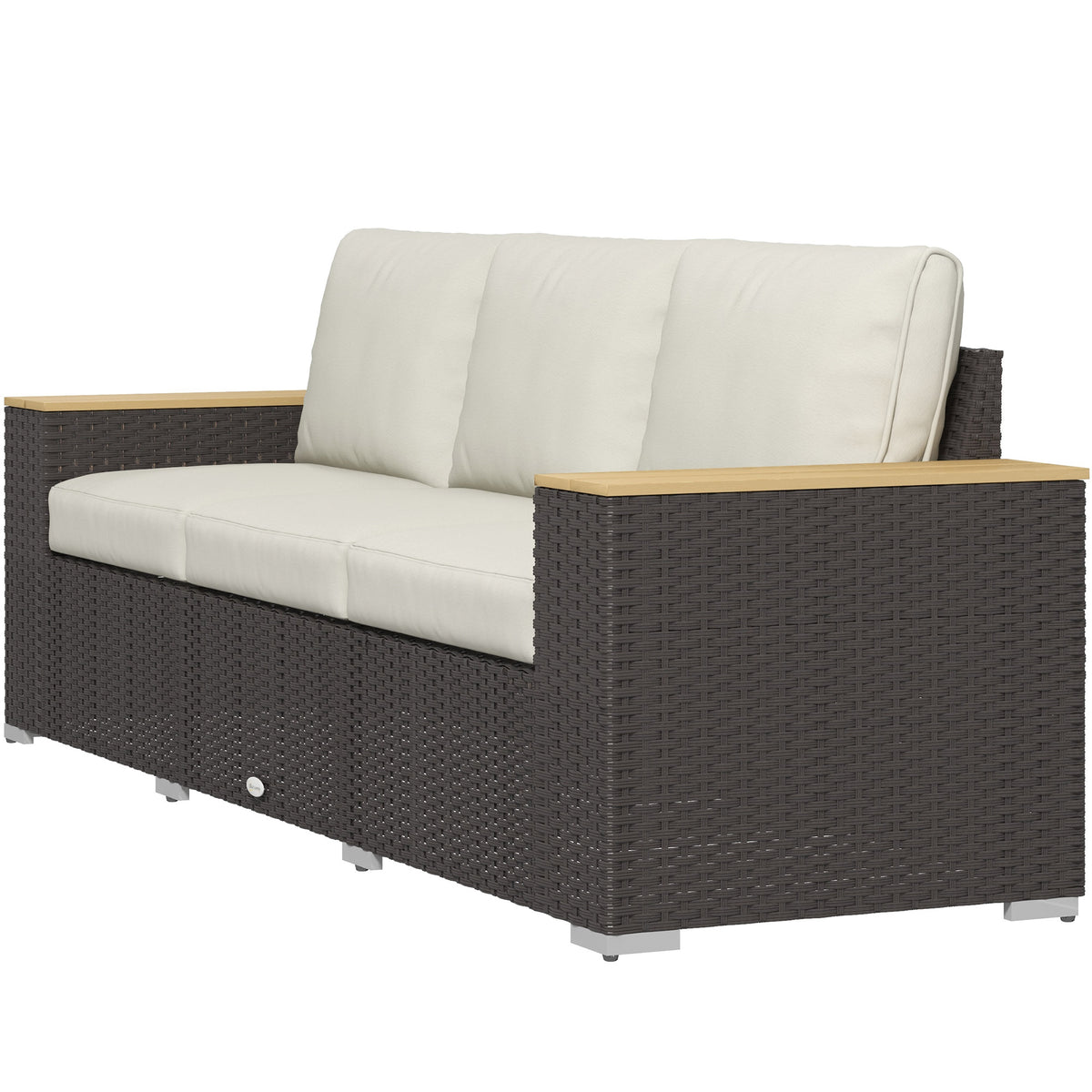 Outsunny 3-Seat Outdoor Patio Sofa, PE Wicker Outdoor Couch with  Extra Wide Deep Seat, Wide Armrests 4" Cushions, Beige