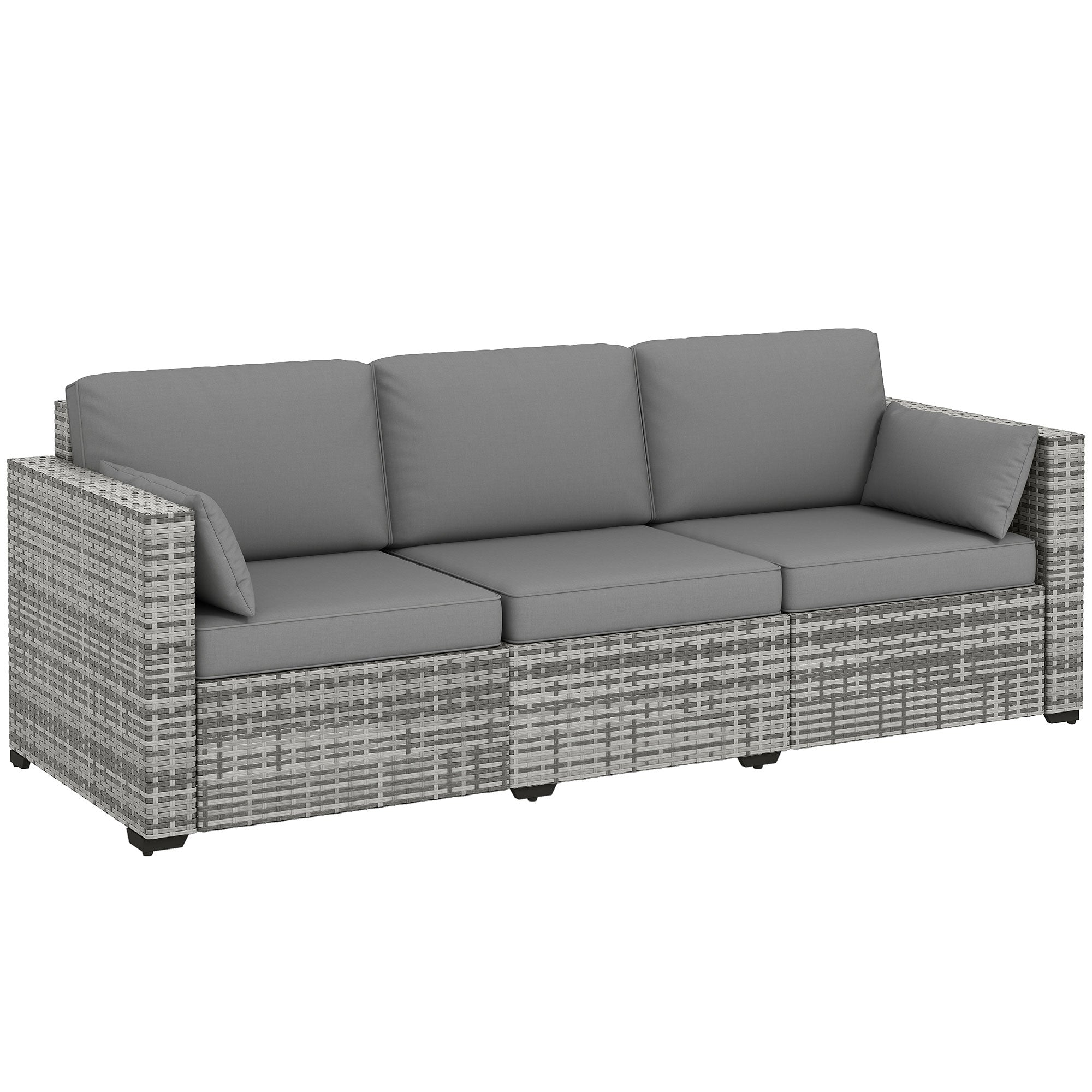 Outsunny Patio Couch PE Wicker Deep Seating Outdoor Sofa with Removable Cushions, 3 Seater Rattan Sofa, Outdoor Furniture for Balcony, Deck, Garden and Poolside, Gray