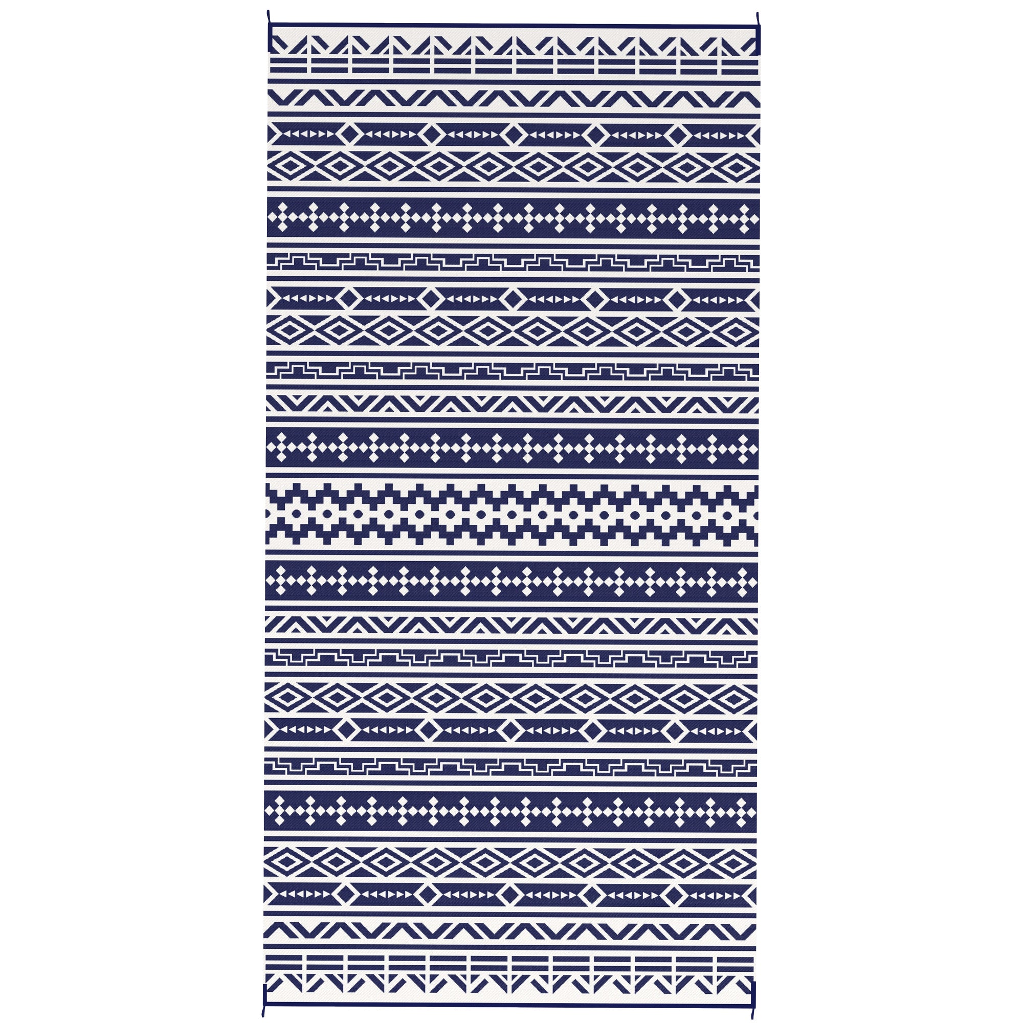 Outsunny Reversible Outdoor Rug, Waterproof Plastic Straw with Carry Bag, 9' x 18', Blue & White Geometric Wall