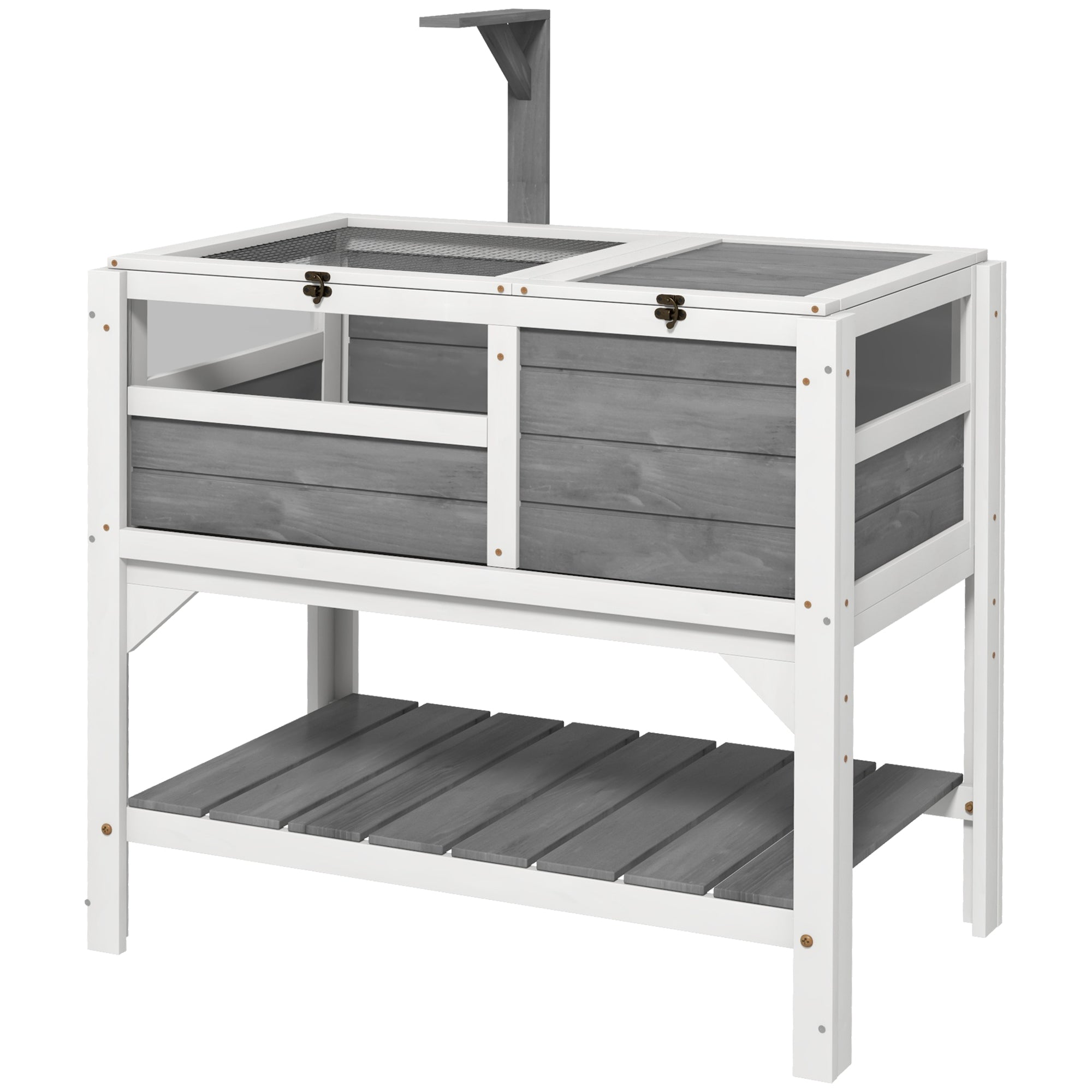 PawHut Tortoise Habitat with Shelf Storage Tortoise Gift Accessory with Weather Protection for Indoor, Light Gray