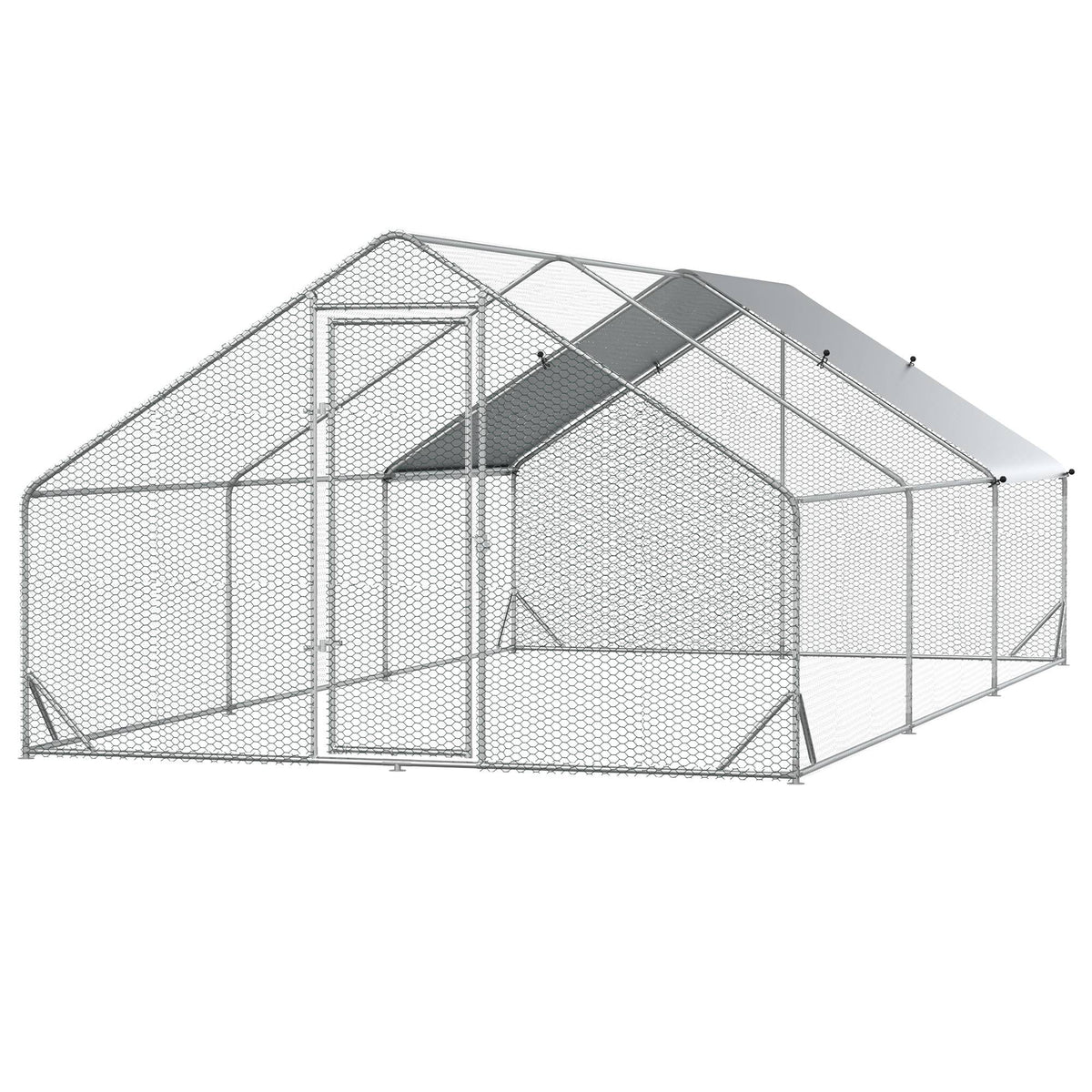 PawHut 10' x 20' x 6.5' Chicken Coop Cage, Outdoor Hen House w/Cover & Lockable Door