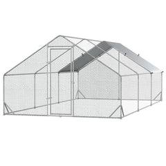 PawHut 10' x 20' x 6.5' Chicken Coop Cage, Outdoor Hen House w/Cover & Lockable Door