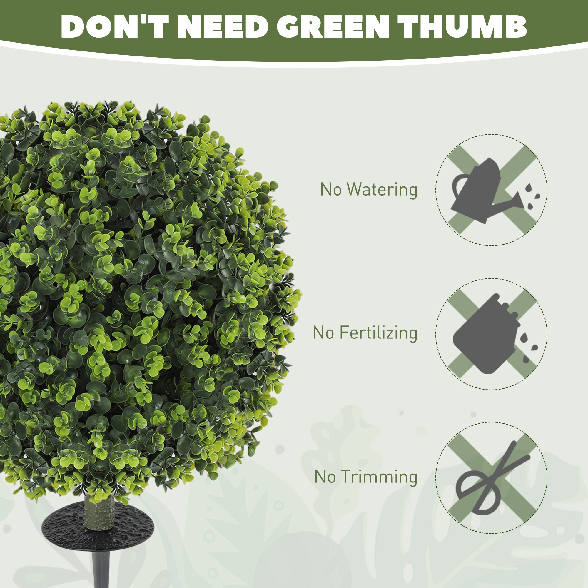 HOMCOM 2 Pack 1.3ft Artificial Ball Eucalyptus Topiary with Ground Stake, UV Resistant Faux Greenery for Indoor Outdoor