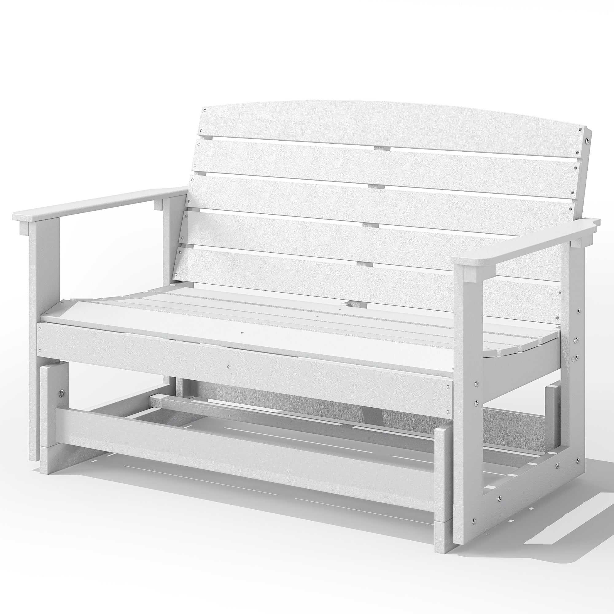 Outsunny Patio Glider Bench w/ HDPE Slatted Double Rocking Chair, White
