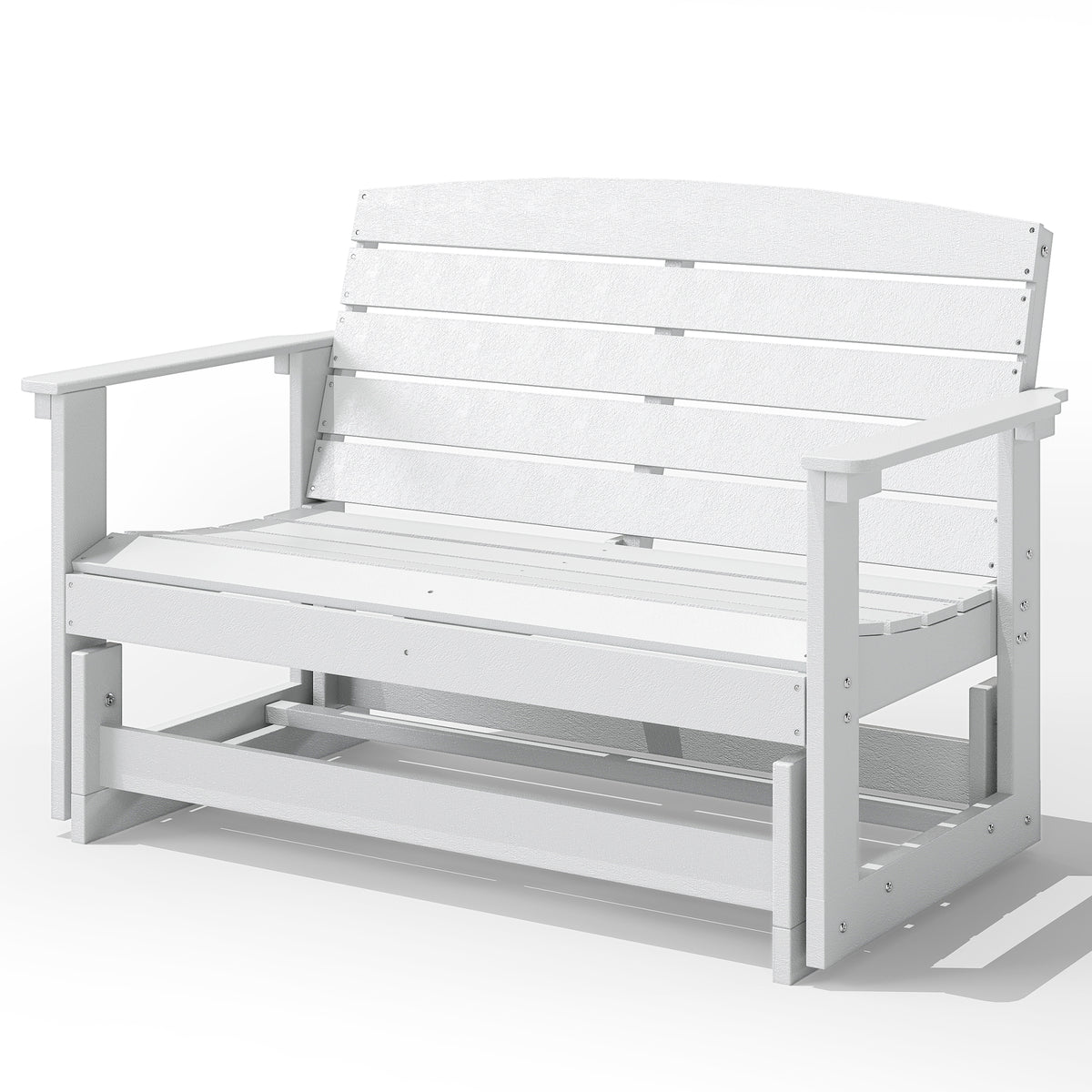 Outsunny Patio Glider Bench w/ HDPE Slatted Double Rocking Chair, White