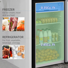 HOMCOM 3.2 Cu.Ft Mini Fridge with Freezer, Compact Refrigerator with Adjustable Thermostat, Shelf and Single Reversible Door for Bedroom, Dorm, Home Office, Energy Efficient, Silver