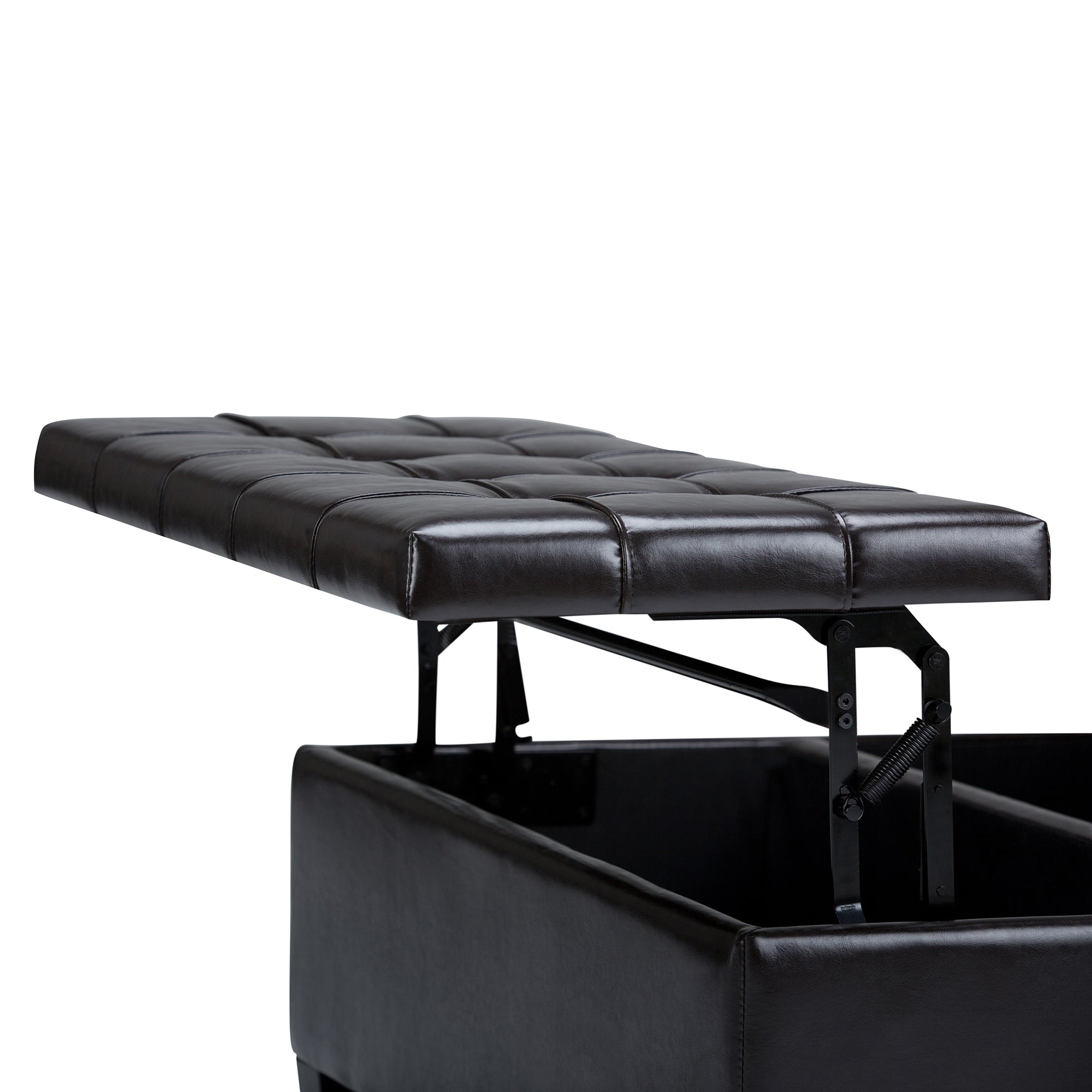 Harrison 36 inch Wide Coffee Table Storage Ottoman in Tanners Brown Vegan Leather