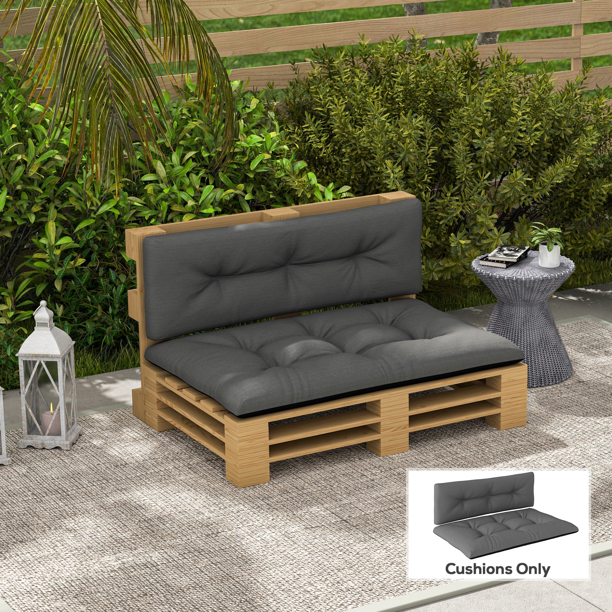 Outsunny 2 Seater Pallet Cushions Outdoor 3.9" Thick Replacement Cushions - Tufted Design for Garden, Patio, Black