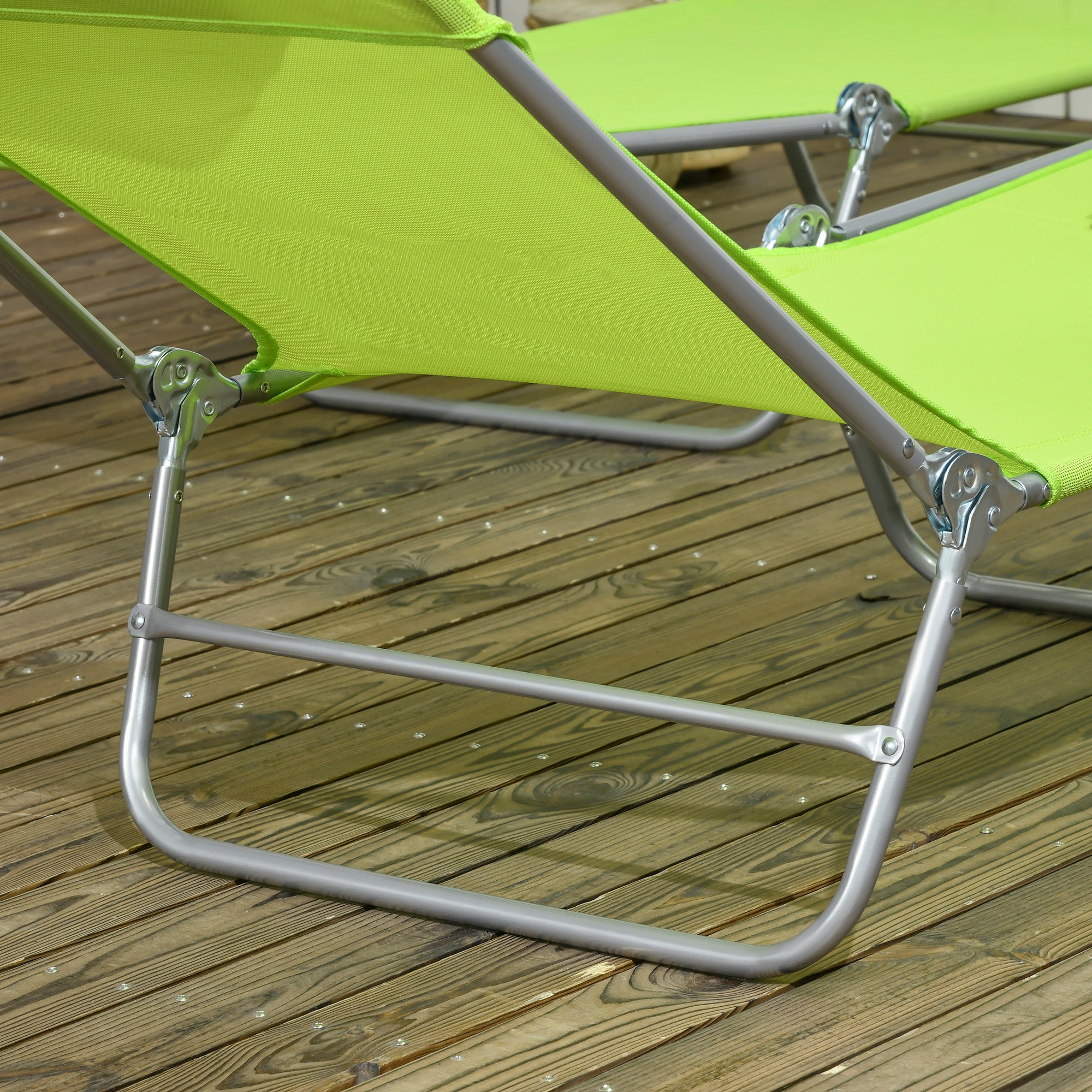 Outsunny 2 Piece Folding Chaise Lounge Chairs, Pool Sun Tanning Chairs with Reclining Back, Breathable Mesh Seat, Headrest for Beach, Yard, Patio, Green