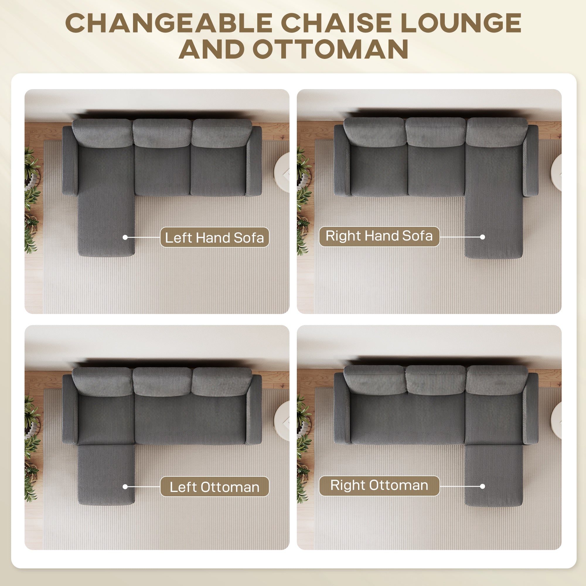 HOMCOM Sectional Sofa, L Shaped Couch, with Reversible Chaise or Ottoman, Dark Gray