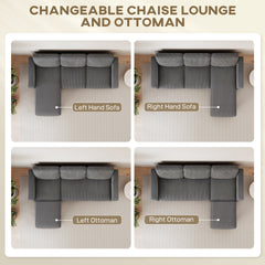 HOMCOM Sectional Sofa, L Shaped Couch, with Reversible Chaise or Ottoman, Dark Gray