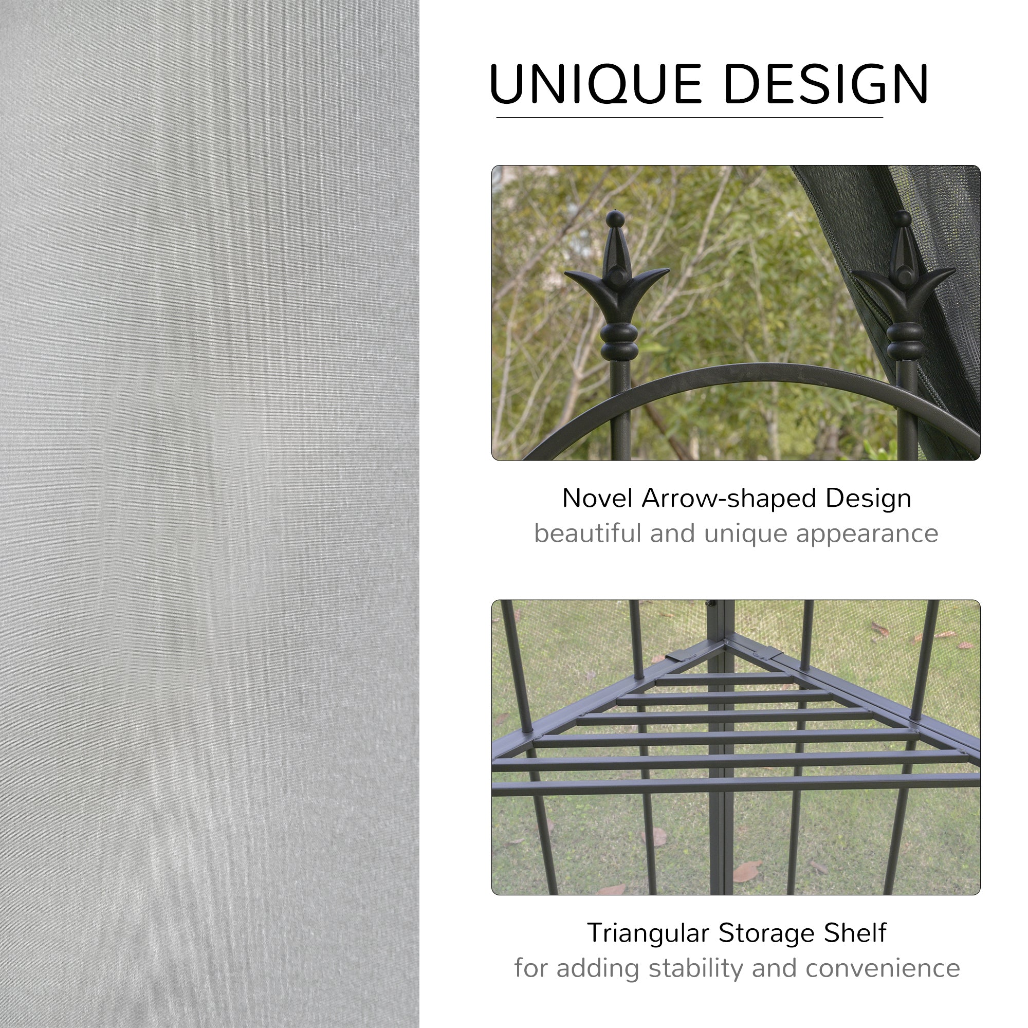 Outsunny 118" x 118" Steel Outdoor Patio Gazebo Canopy with Removable Mesh Curtains, Display Shelves, & Steel Frame, Gray