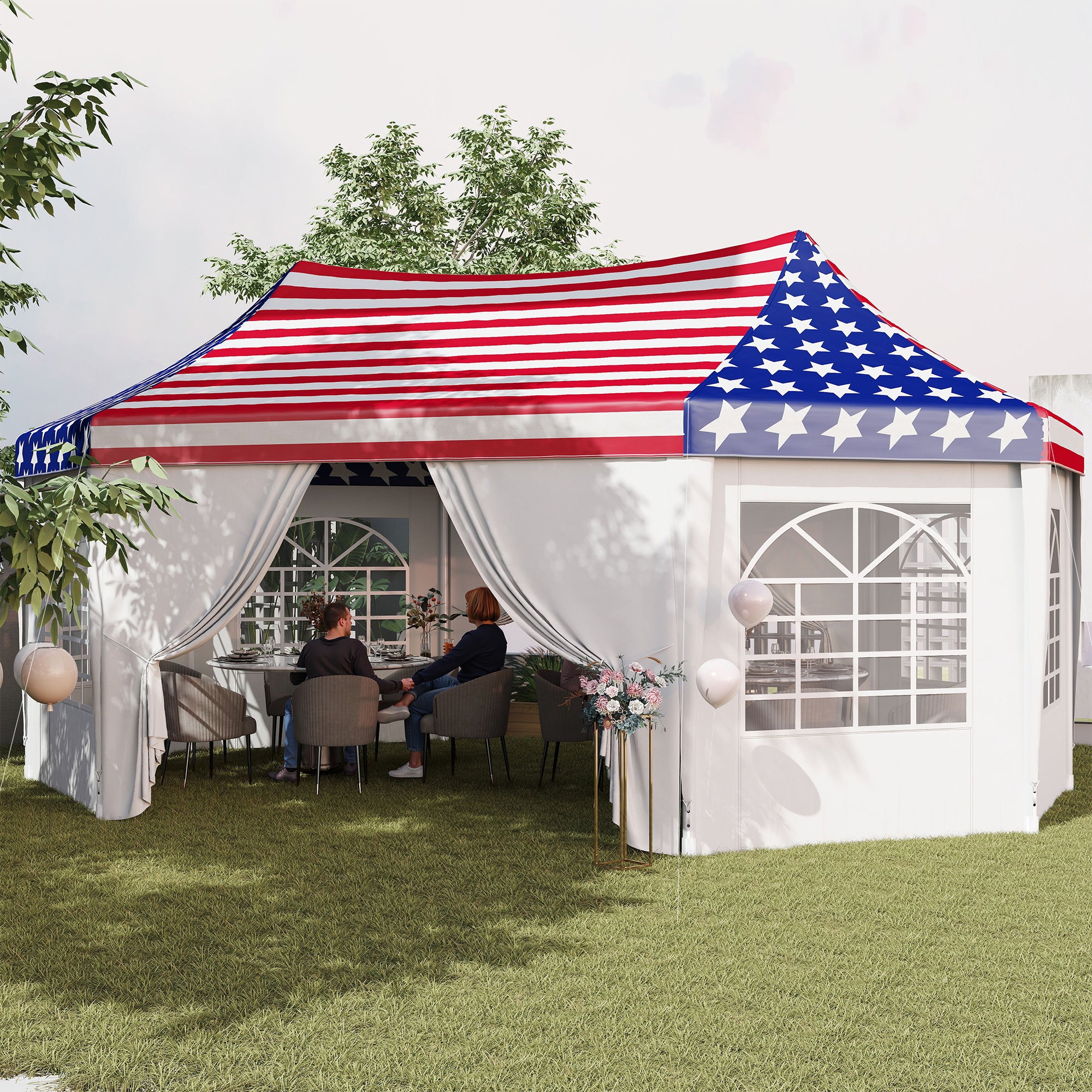 Outsunny 22.3 x 16.4 ft Heavy Duty Party Tent, Outdoot Canopy Tent with 2 Doors and 6 Windows, American Flag