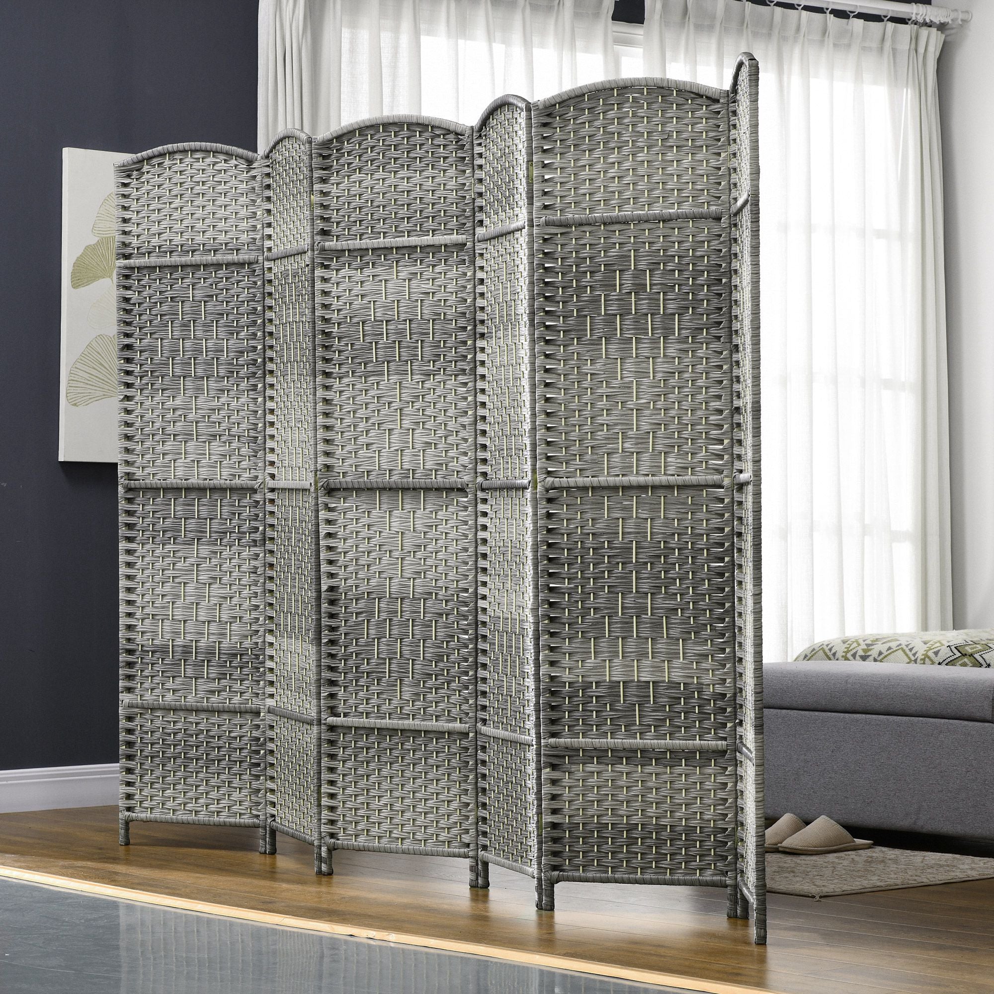 HOMCOM Folding Room Divider Screen 6 Panel 6' Tall Privacy Screen Freestanding Wood Partition for Home Office, Mixed Gray